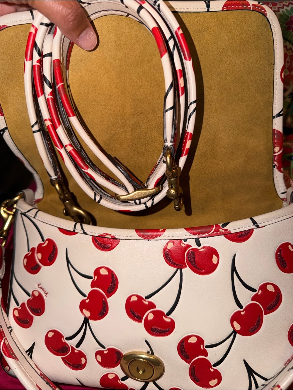 Coach Soft Tabby Leather Shoulder Bag in Cherry Print Chalk Red CA110 Preowned - Picture 13 of 14